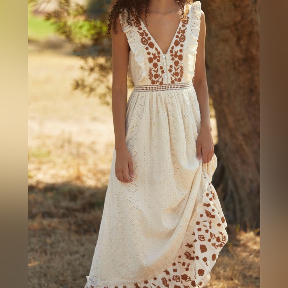 Anthropologie Esperanza Embroidered Maxi Dress